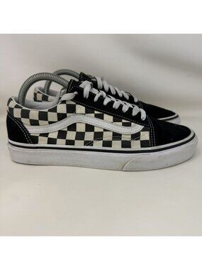 Vans Old Skool Checkered Pattern Shoes Black White Women’s Size 8.5